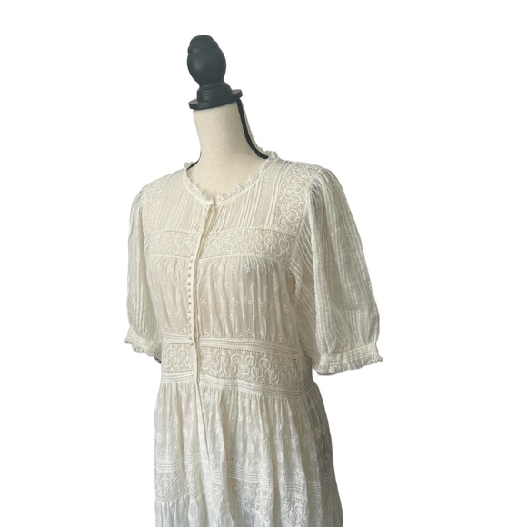 Doen Sz Large Rolande Tiered Embroidered Organic Cotton-Voile Midi Dress in Salt - Picture 7 of 16